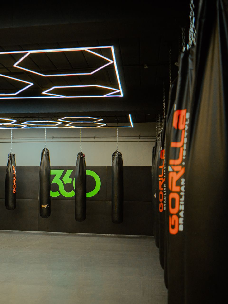 Área de boxe — sacos de pancada